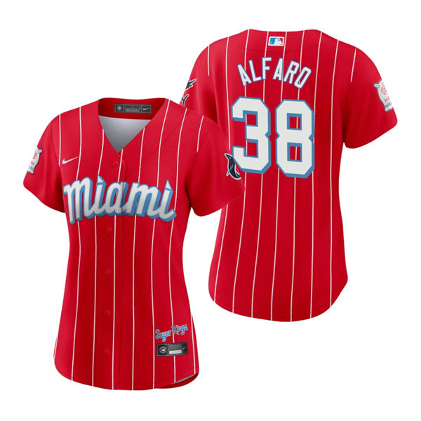 Women's Miami Marlins #38 Jorge Alfaro Nike Red 2021 MLB City Connect Jersey Women's Miami Marlins #38 Jorge Alfaro Nike Red 2021 MLB City Connect Jersey