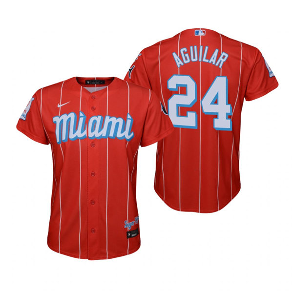Youth Miami Marlins #24 Jesus Aguilar Nike Red 2021 City Connect Replica Jersey