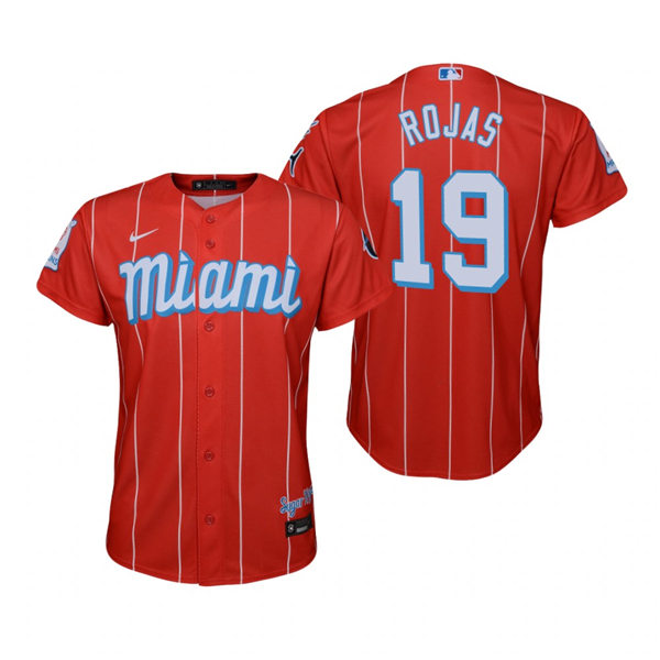 Youth Miami Marlins #19 Miguel Rojas Nike Red 2021 City Connect Replica Jersey