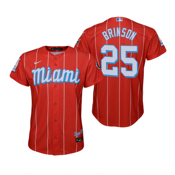 Youth Miami Marlins #25 Lewis Brinson Nike Red 2021 City Connect Replica Jersey