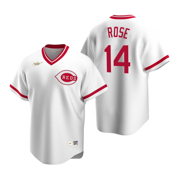 Men's Cincinnati Reds Retired Player #14 Pete Rose Nike White Cooperstown Collection Jersey