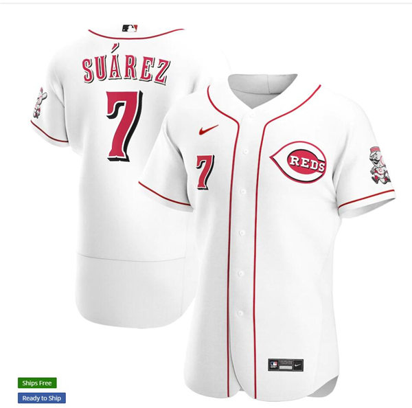 Men's Cincinnati Reds #7 Eugenio Suarez Nike White Home Flex Base Player Jersey