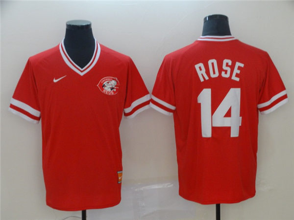 Men's Cincinnati Reds Retired Player #14 Pete Rose Nike Scarlet Cooperstown Collection Jersey