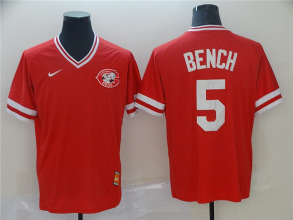 Men's Cincinnati Reds Retired Player #5 Johnny Bench Nike Scarlet Cooperstown Collection Jersey