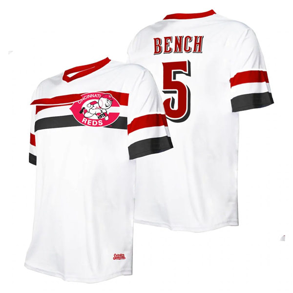Men's Cincinnati Reds Johnny Bench White Cooperstown Collection V-Neck Jersey