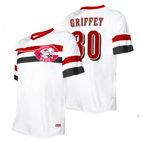 Men's Cincinnati Reds Retired Player #30 Ken Griffey Jr. White Cooperstown Collection V-Neck Jersey