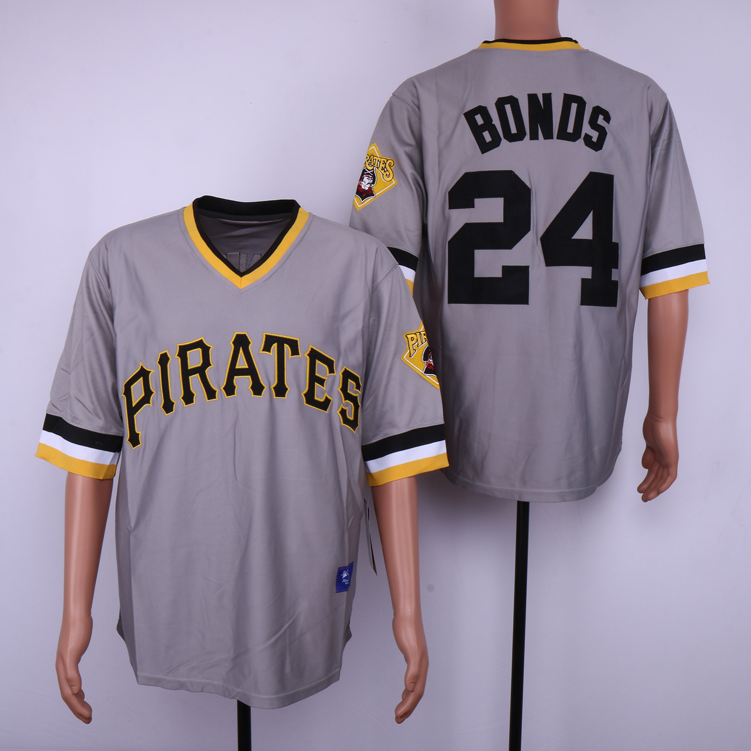 Men's Pittsburgh Pirates #24 Barry Bonds Grey Pullover Cooperstown Throwback Jersey