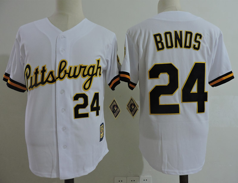 Men's Pittsburgh Pirates #24 Barry Bonds White Cooperstown Throwback Jersey Men's Pittsburgh Pirates #24 Barry Bonds White Cooperstown Throwback Jersey