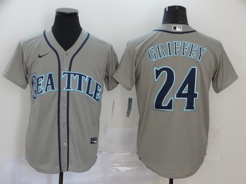 Men's Seattle Mariners Retired Player #24 Ken Griffey Jr. Nike Grey Cool Base Jersey