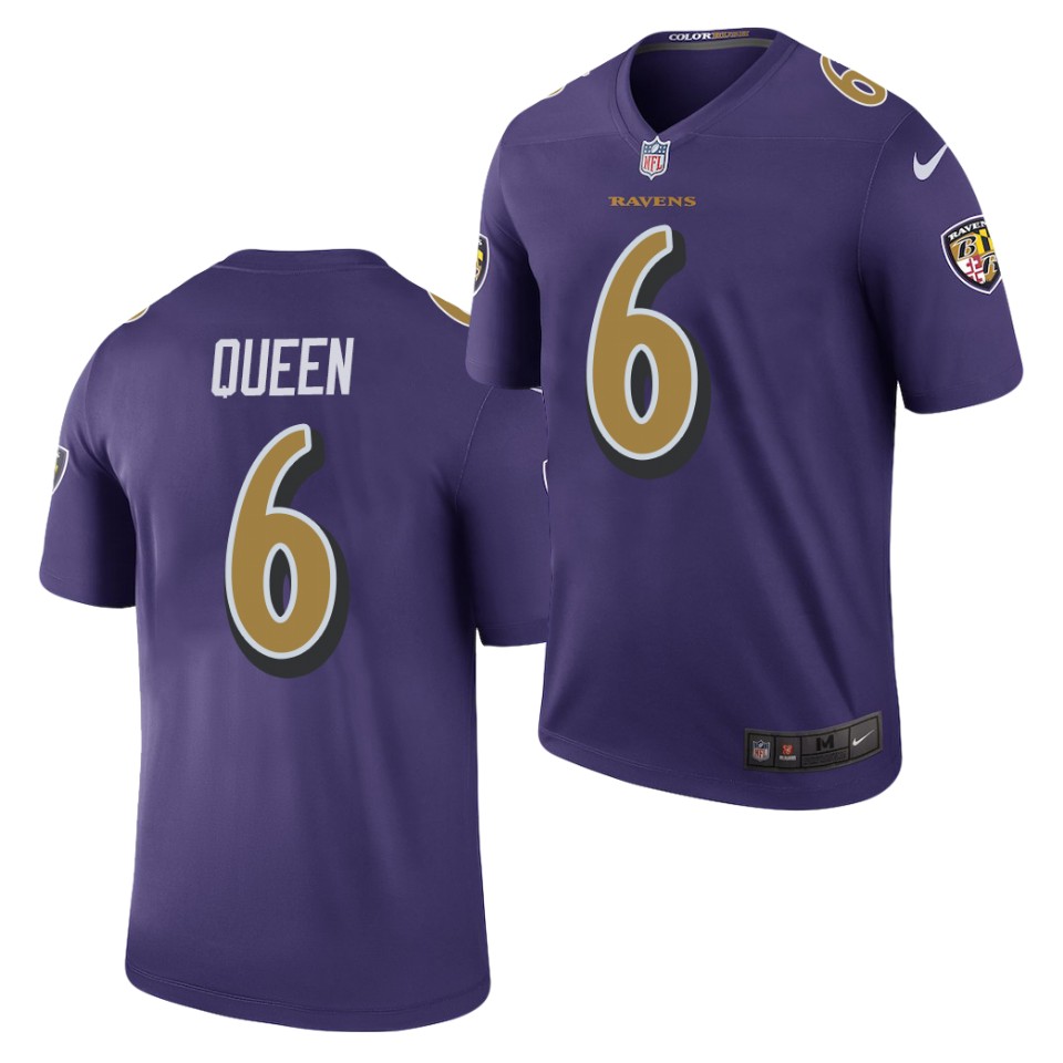 Men's Baltimore Ravens #6 Patrick Queen Nike Purple Color Rush Legend Player Jersey