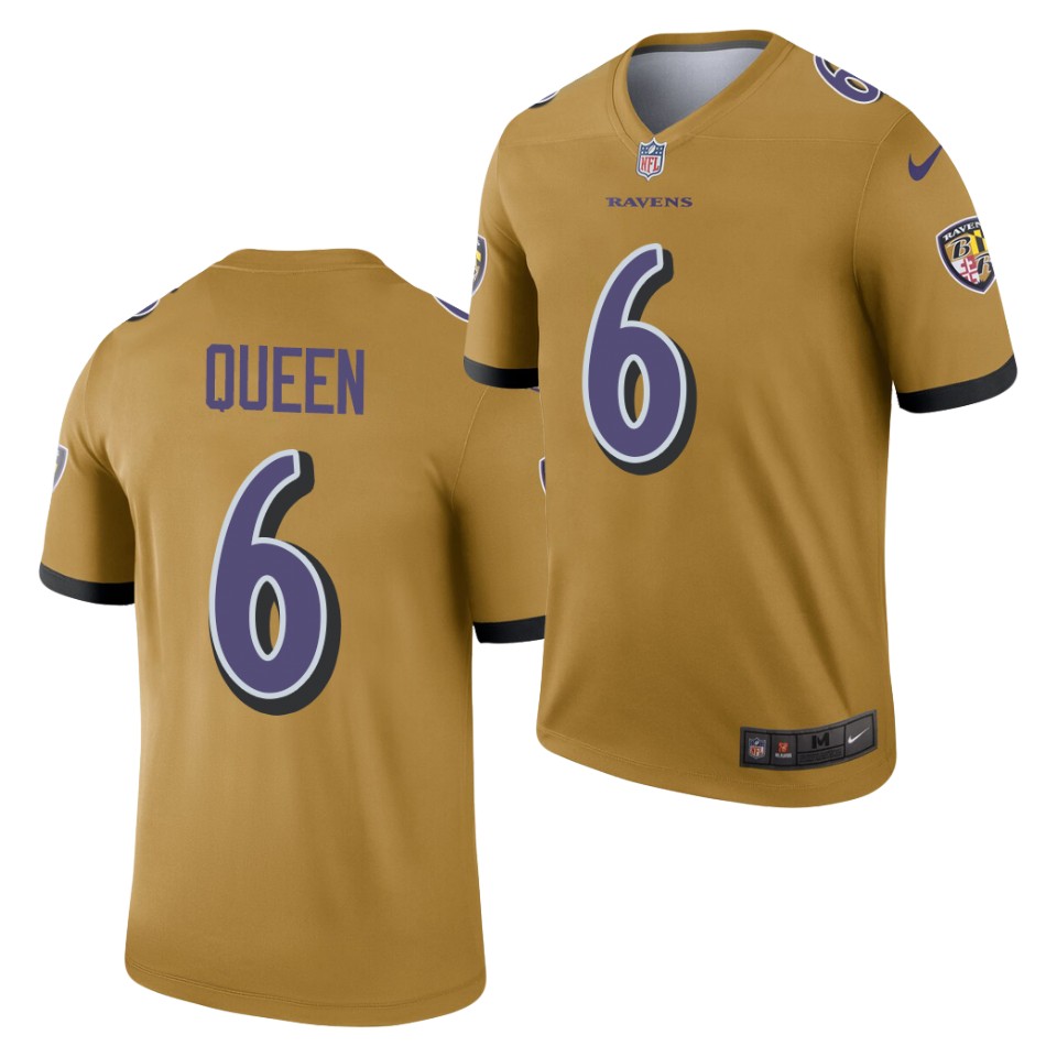 Men's Baltimore Ravens #6 Patrick Queen Nike Gold Inverted Legend Jersey