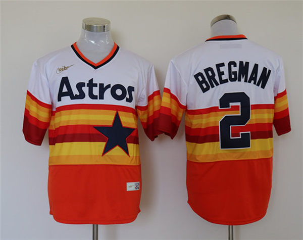 Men's Houston Astros #2 Alex Bregman Nike White Orange Cooperstown Collection Jers
