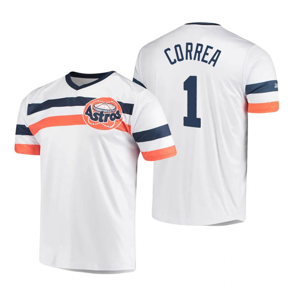Men's Houston Astros #1 Carlos Correa White Cooperstown Collection V-Neck Jersey