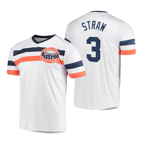 Men's Houston Astros #3 Myles Straw White Cooperstown Collection V-Neck Jersey