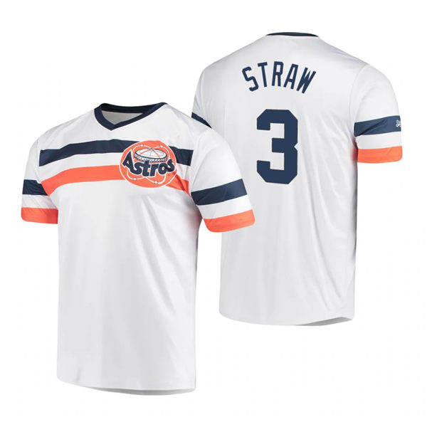 Men's Houston Astros #3 Myles Straw White Cooperstown Collection V-Neck Jersey Men's Houston Astros #3 Myles Straw White Cooperstown Collection V-Neck Jersey