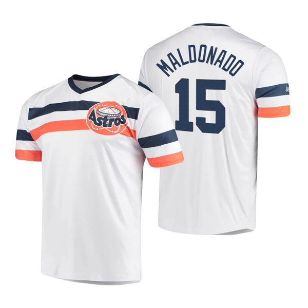 Men's Houston Astros #15 Mart??n Maldonado White Cooperstown Collection V-Neck Jersey