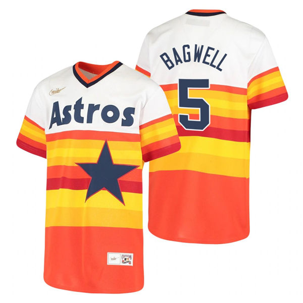Men's Houston Astros Retired Player #5 Jeff Bagwell Nike White Orange Cooperstown Collection Jersey