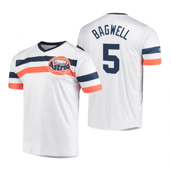 Men's Houston Astros Retired Player #5 Jeff Bagwell White Cooperstown Collection V-Neck Jersey
