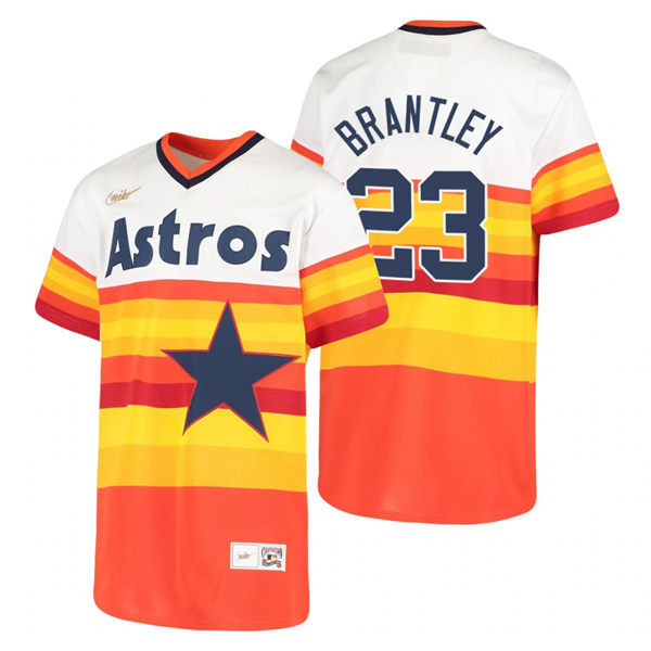 Men's Houston Astros #23 Michael Brantley Nike White Orange Cooperstown Collection Jersey