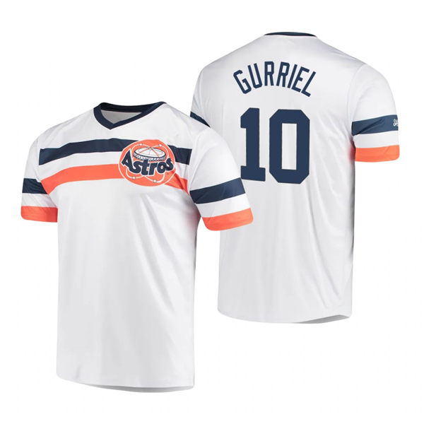 Men's Houston Astros #10 Yuli Gurriel White Cooperstown Collection V-Neck Jersey