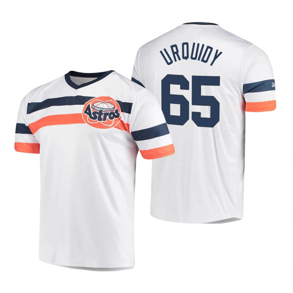 Men's Houston Astros #65 Jose Urquidy White Cooperstown Collection V-Neck Jersey