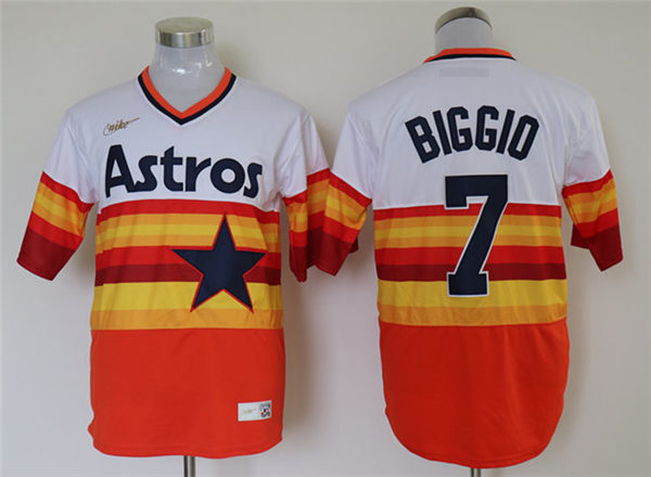 Men's Houston Astros Retired Player #7 Craig Biggio Nike White Orange Cooperstown Collection Jersey