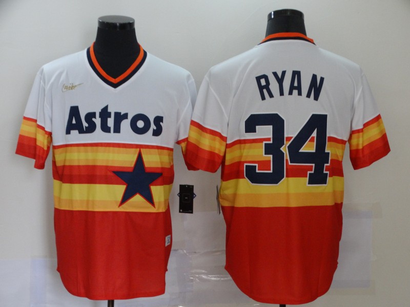 Men's Houston Astros Retired Player #34 Nolan Ryan Nike White Orange Cooperstown Collection Jersey