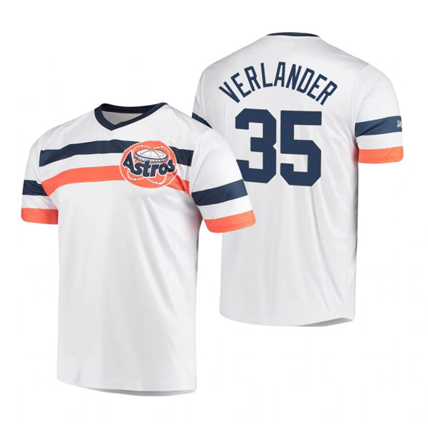 Men's Houston Astros #35 Justin Verlander White Cooperstown Collection V-Neck Jersey