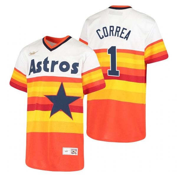 Youth Houston Astros #1 Carlos Correa Nike White Orange Cooperstown Collection Jersey