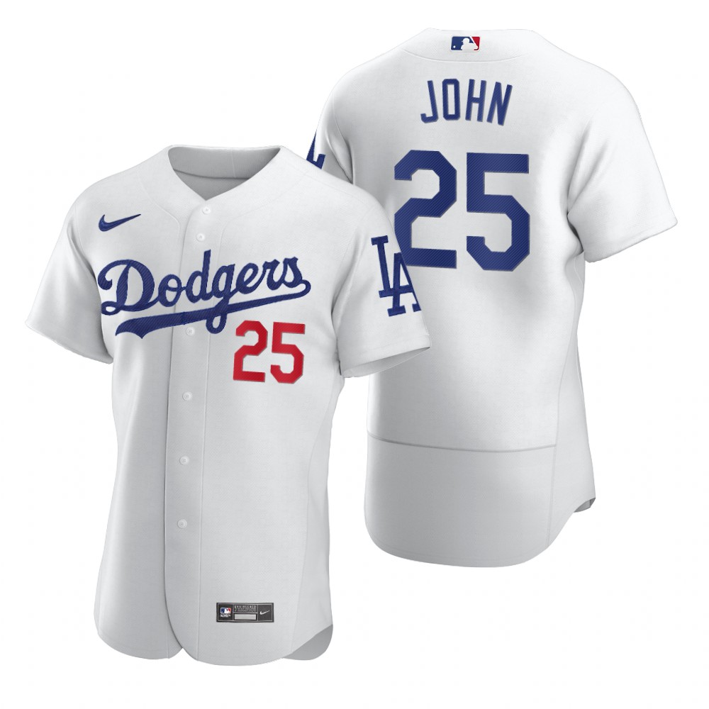 Men's Los Angeles Dodgers Retired Player #25 Tommy John Nike White Flexbase Jersey