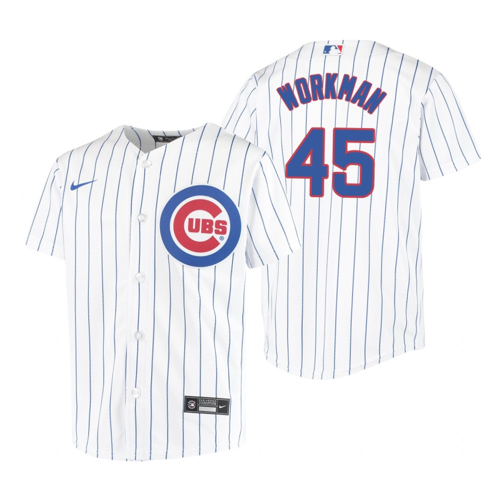 Youth Chicago Cubs #45 Brandon Workman Nike White Jersey