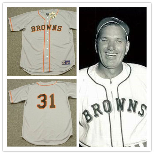 Mens St. Louis Browns #31 DIZZY DEAN 1951 Grey Majestic Cooperstown Throwback Baseball Jersey