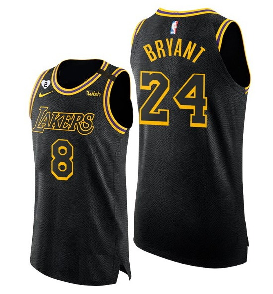Men's Los Angeles Lakers Front #8 Back #24 Kobe Bryant With 2 Gigi Patch Black Stitched Jersey