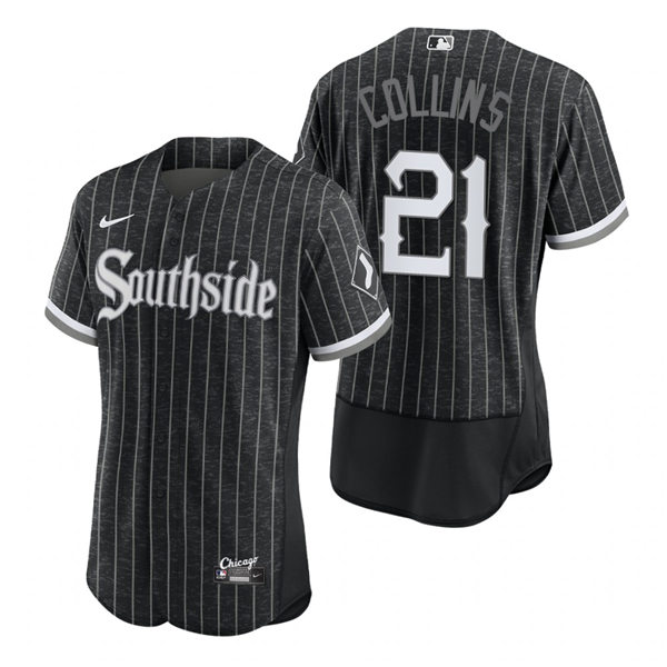 Men's Chicago White Sox #21 Zack Collins Stitched Nike Black 2021 MLB FlexBase City Connect Jersey Men's Chicago White Sox #21 Zack Collins Stitched Nike Black 2021 MLB FlexBase City Connect Jersey