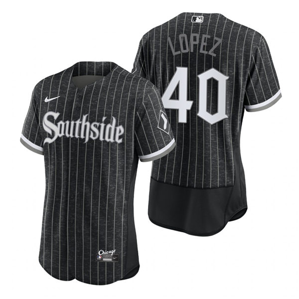 Men's Chicago White Sox #40 Reynaldo Lopez Stitched Nike Black 2021 MLB FlexBase City Connect Jersey