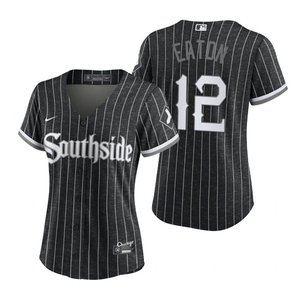 Women's Chicago White Sox #12 Adam Eaton Stitched Nike Black 2021 MLB City Connect Jersey Women's Chicago White Sox #12 Adam Eaton Stitched Nike Black 2021 MLB City Connect Jersey