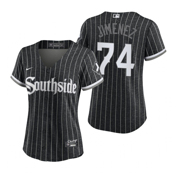 Women's Chicago White Sox #74 Eloy Jimenez Stitched Nike Black 2021 MLB City Connect Jersey