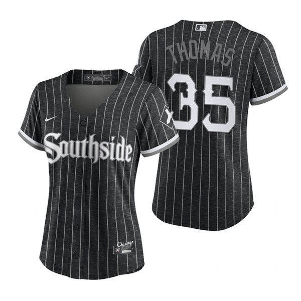 Women's Chicago White Sox Retired Player #35 Frank Thomas Stitched Nike Black 2021 MLB City Connect Jersey