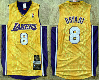 Men's Los Angeles Lakers #8 Kobe Bryant Yellow 2001-02 Hardwood Classics Soul AU Throwback Jersey