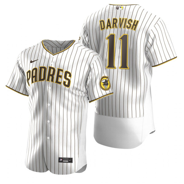 Men's San Diego Padres #11 Yu Darvish Nike White Brown Home Flex Base Baseball Jersey