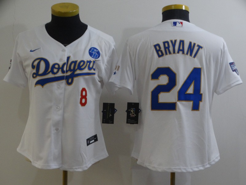 Women's Los Angeles Dodgers Retired Player #8#24 Kobe Bryant Nike 2021 White Gold Championship Program Jersey