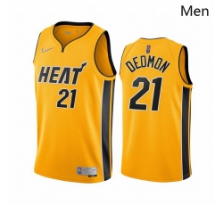 Men Miami Heat 21 Dewayne Dedmon Yellow NBA Swingman 2020 21 Earned Edition Jersey