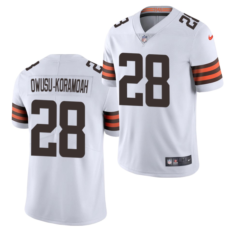 Men's Cleveland Browns #28 Jeremiah Owusu-Koramoah Nike White Vapor Limited Jersey Men's Cleveland Browns #28 Jeremiah Owusu-Koramoah Nike White Vapor Limited Jersey