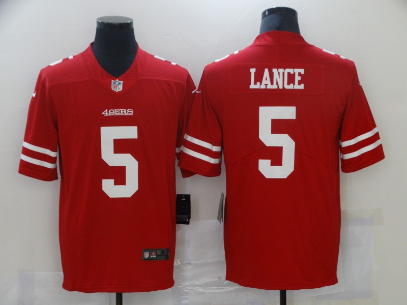 Men's San Francisco 49ers #5 Trey Lance Red Nike Vapor Untouchable Limited Jersey Men's San Francisco 49ers #5 Trey Lance Red Nike Vapor Untouchable Limited Jersey