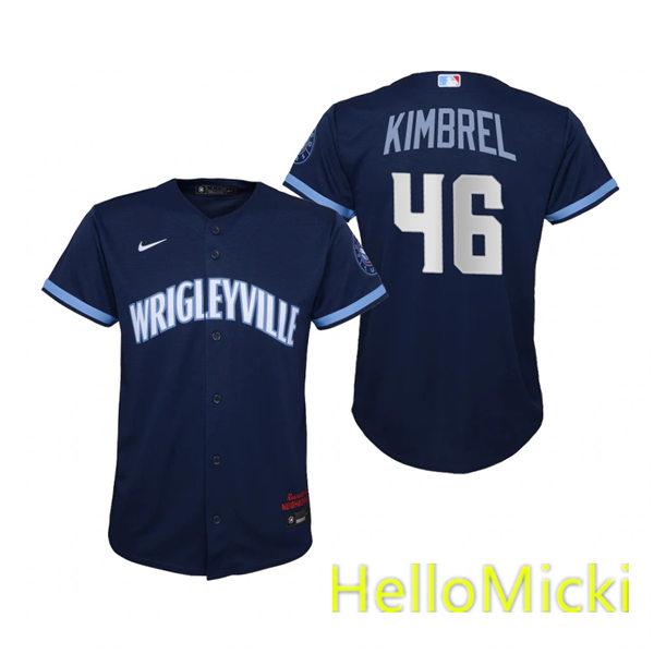 Youth Chicago Cubs #46 Craig Kimbrel Nike Navy 2021 City Connect Jersey