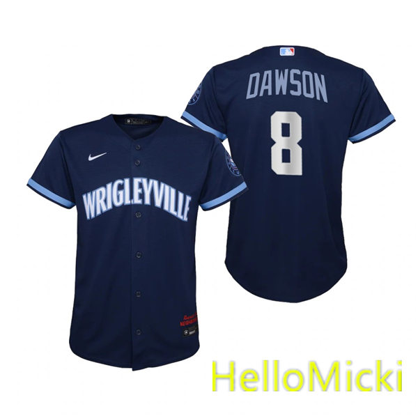 Youth Chicago Cubs #8 Andre Dawson Nike Navy 2021 City Connect Jersey