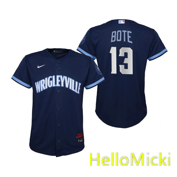 Youth Chicago Cubs #13 David Bote Nike Navy 2021 City Connect Jersey