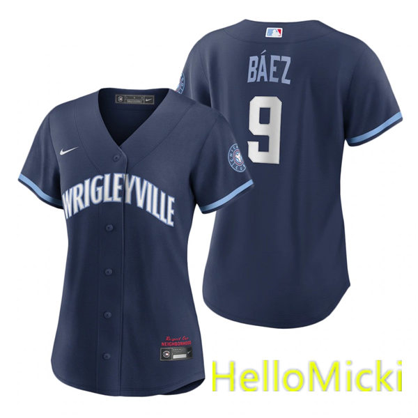 Womens Chicago Cubs #9 Javier Baez Nike Navy 2021 City Connect Jersey