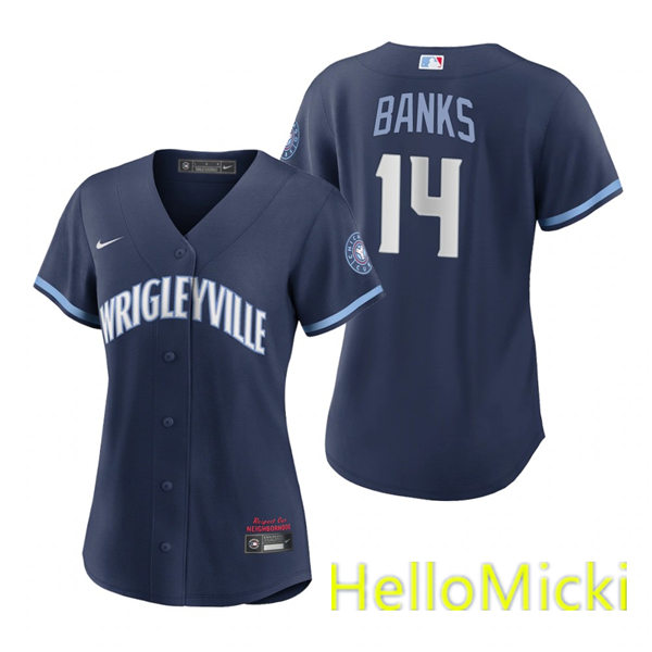 Womens Chicago Cubs #14 Ernie Banks Nike Navy 2021 City Connect Jersey