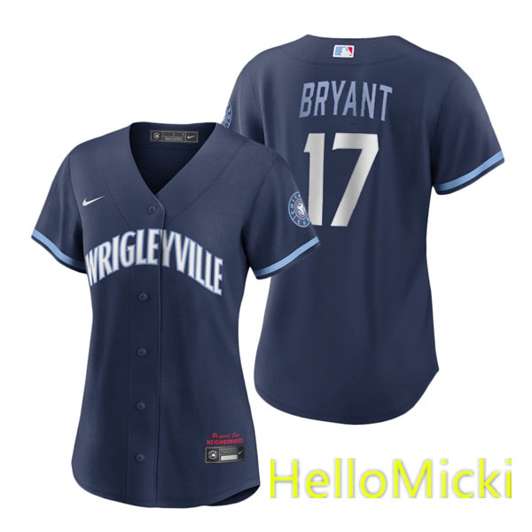 Womens Chicago Cubs #17 Kris Bryant Nike Navy 2021 City Connect Jersey